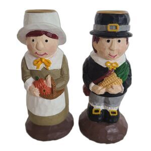 Teleflora Gifts Pilgrim Man and Woman Figurine Candlestick Holders Thanksgiving